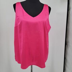 Bloggerlove Womens L Hot Pink Satin Lined V-neck Tank Stretch Camisole Blouse